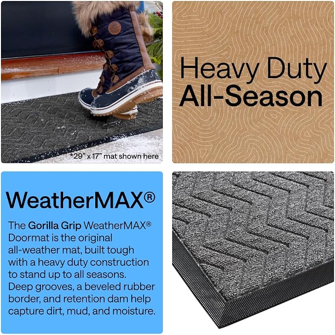 GORILLA GRIP 100% Waterproof All-Season WeatherMAX Doormat, Durable Natural