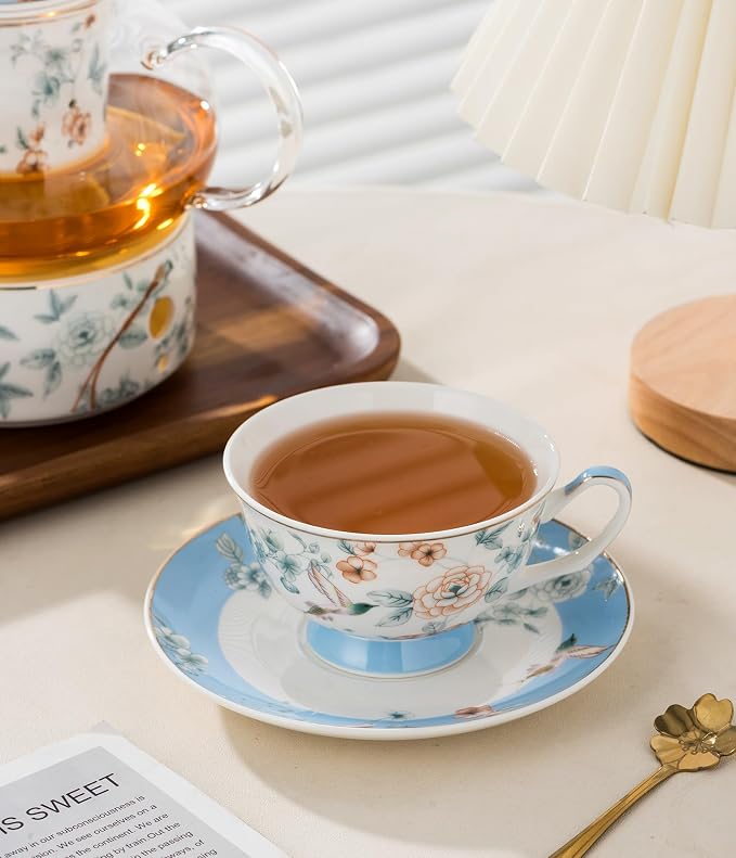 Jusalpha Porcelain Tea Set, 4 Cups and Saucers
