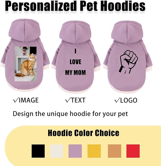 Custom Dog Hoodie, Personalized Sweatshirt with Photo Text Name Logo, Customized Hooded Sweater for Small Medium Large Dogs & Cats (Purple, XXX-Large)