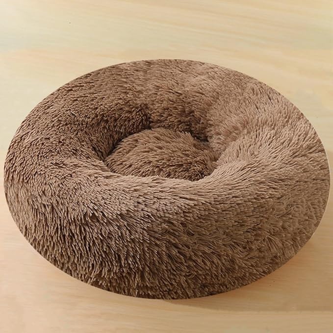 Calming Large Dog Bed & Cat Bed, 43 Inch Anti-Anxiety Donut Dog Cuddler Cat Bed, Warming Cozy Soft Dog Round Bed, Fluffy Faux Fur Machine Washable Pet Cushion for Medium Dogs & Cats (Coffee)
