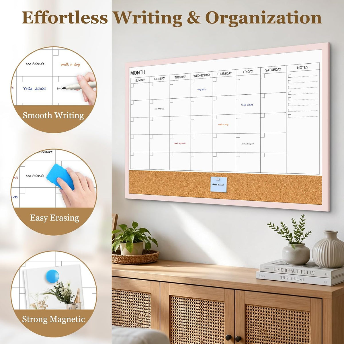 Dry Erase Calendar Whiteboard for Wall, 36'' x 24'' White Board Calendar