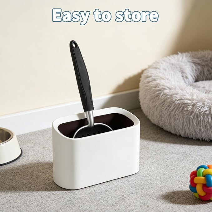 Heavy-Duty Cat Litter Scoop with Holder, Metal Cat Scooper and Detachable Trash Can,Aluminum Kitty Poop Shovel Captures All Clumps,Speed Sifter Litter Box Scooper and Caddy with Lid(White)