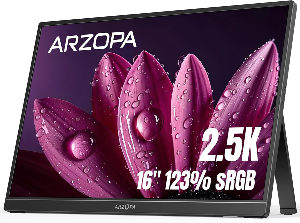 ARZOPA 16" 2.5K Portable Monitor, 2560x1600 QHD IPS Display 123% sRGB