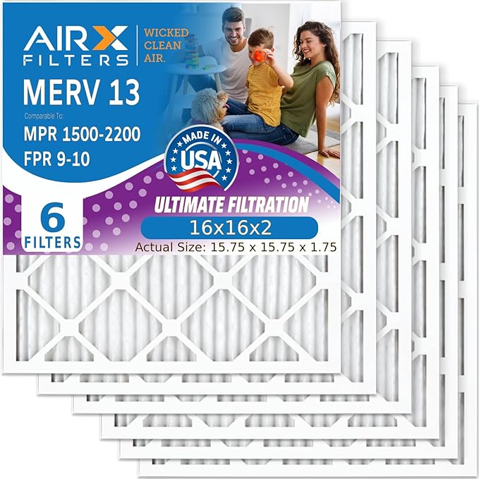 AIRX FILTERS WICKED CLEAN AIR. 16x16x2 Air Filter MERV 13 Electrostatic Pleated