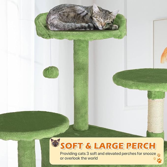 54” Cat Tree Tower for Indoor Cats - Multi-Level Playhouse with Sisal Scratching Posts, Condo, Perch & Hanging Toy - Tall Cat Furniture Activity Center (Green)