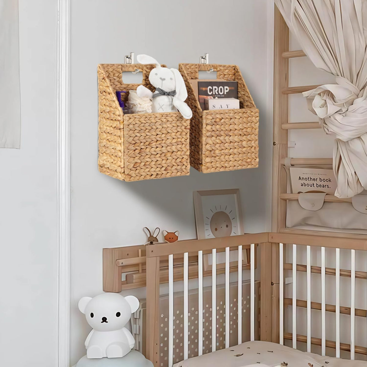 Wicker Hanging Storage Basket (10,5"Lx6,5"Wx13"H), Set of 2 Wall Baskets, Water Hyacinth Baskets, Wall Decor Hyacinth Basket Hanging for Organizing Files, Mails, Books, Magazine,...