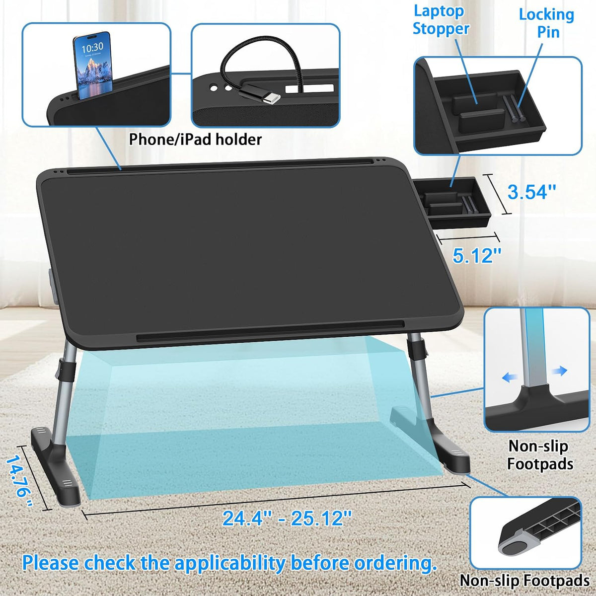 Adjustable Lap Desk, XXL-Large Foldable Bed Table Tray for Adults