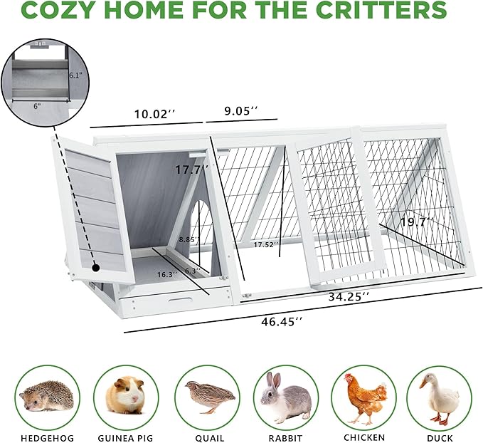 Chicken Coop for 2 Chickens Small Rabbit Hutch Quail Coop Wooden Bunny Cages Outdoor Chicken Comes with Tray (Wood) - TenaoVilleux