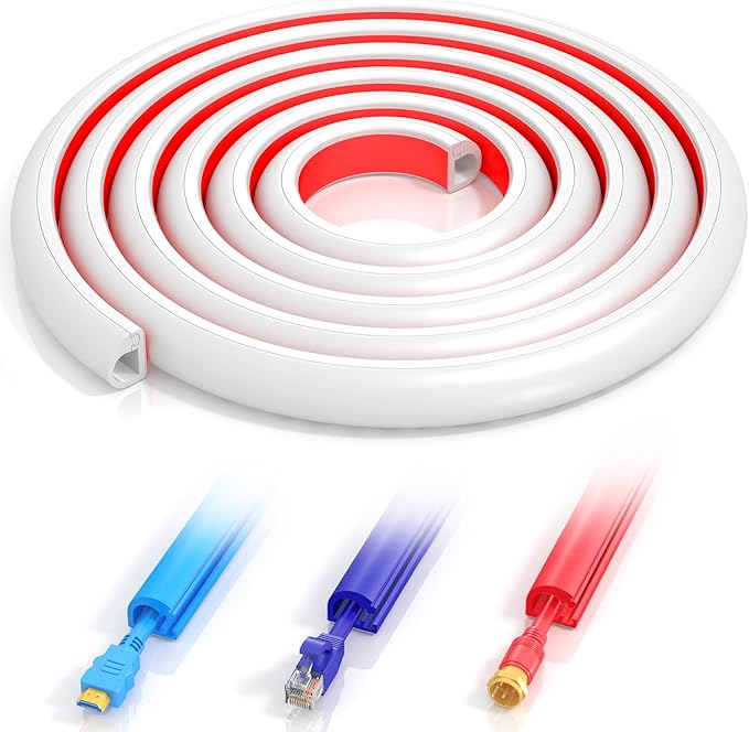 Self-Adhesive TV Cable Hider, Home Audio Flexible Wire Cord Management, RG6 Coaxial Cable Raceways, HDMI Cable Cord Hider, White (118 in/3m)