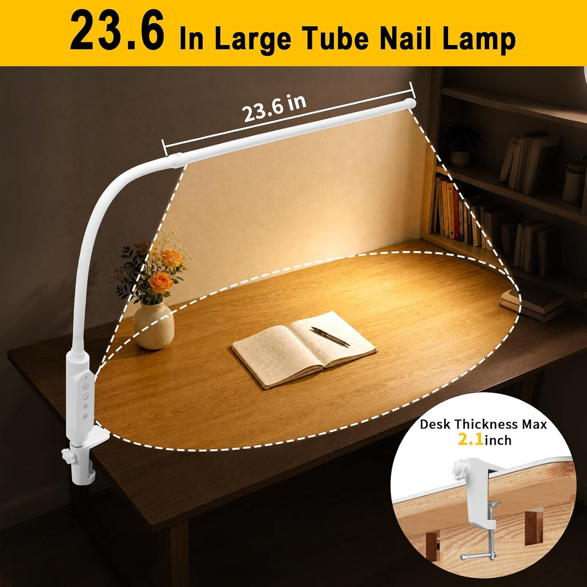 CGBE Nail Light for Desk, 23.6" Nail Desk Lamp with 360° Flexible Gooseneck