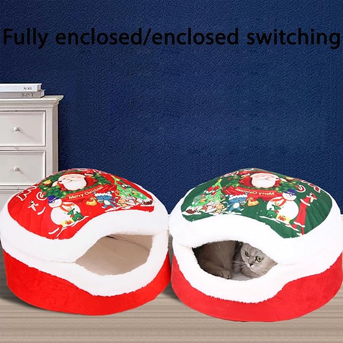 Christmas Sleigh Dog Bed - Red Holiday Themed Pet Bed for Cats and Dogs, Washable and Highly Durable for Indoor and Outdoor Use (B)