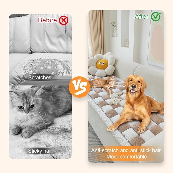 Dog Couch Cover for Washable, Non-Slip Plaid Square Sofa Cushion Protector, Soft, and Multi-Functional Pet Friendly Sofa Cover for Cats Dogs (27.6 x 59.06 inch,DarkCoffee)