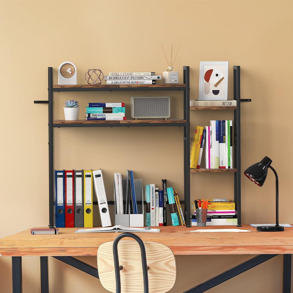 Desktop Bookshelf, 37.4" W Desk Hutch Dorm, for Home Office