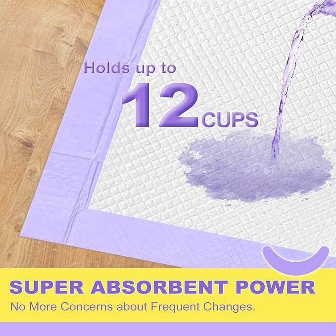 MIZOK Dog Pads Extra Large 28x44in, XXL Potty Pads for Dogs, Keeps Fresh & Clean, Ultra Absorbent Up to 12 Cups, 6 Layers Leak-Proof, Purple Lavender Color (30 Counts)