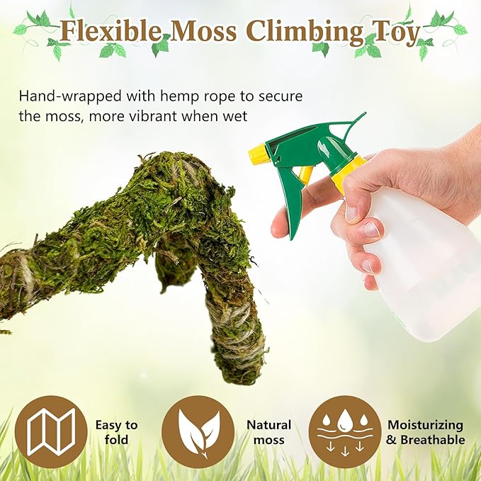 6 PCS Hermit Crab Accessories Set Large Bendable Moss Hermit Crab Climbing Toys Coconut Shell Hut Climbing Hammock with Suction Cup Plastic Plants for Reptile Amphibian