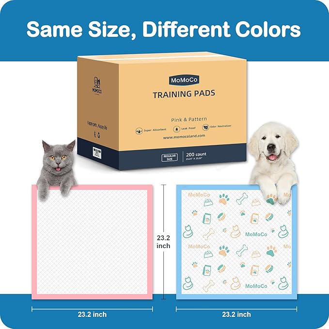 200 Count Dog Training Pads - 23"x23" Leak-Proof 6-Layer Puppy Pee Pads, Super Absorbent Potty Pads with Instant Dry Gel, Bulk Value Pack for Dogs & Cats (100 Pattern + 100 Pink)