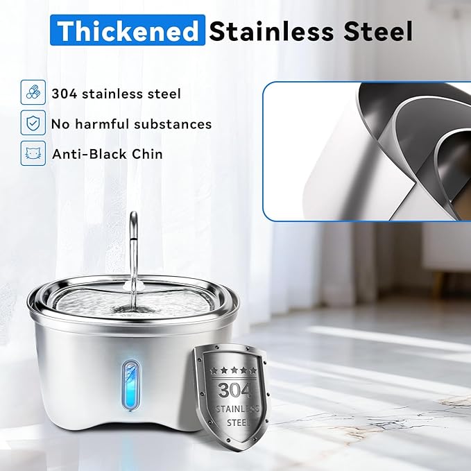 Cat Water Fountain, 120oz/3.5L Stainless Steel Pet Water Fountain, Automatic Silent Pump, Easy Clean Cat Water Bowl, with Replacement Filters & Silicone Mat for Cats, Dogs, Multiple Pets
