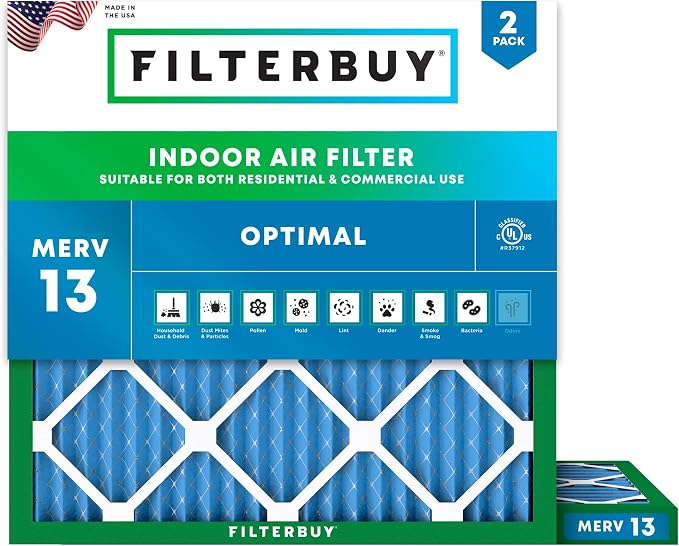 Filterbuy 18x18x1 Air Filter MERV 13 Optimal Smoke & Allergy Defense,