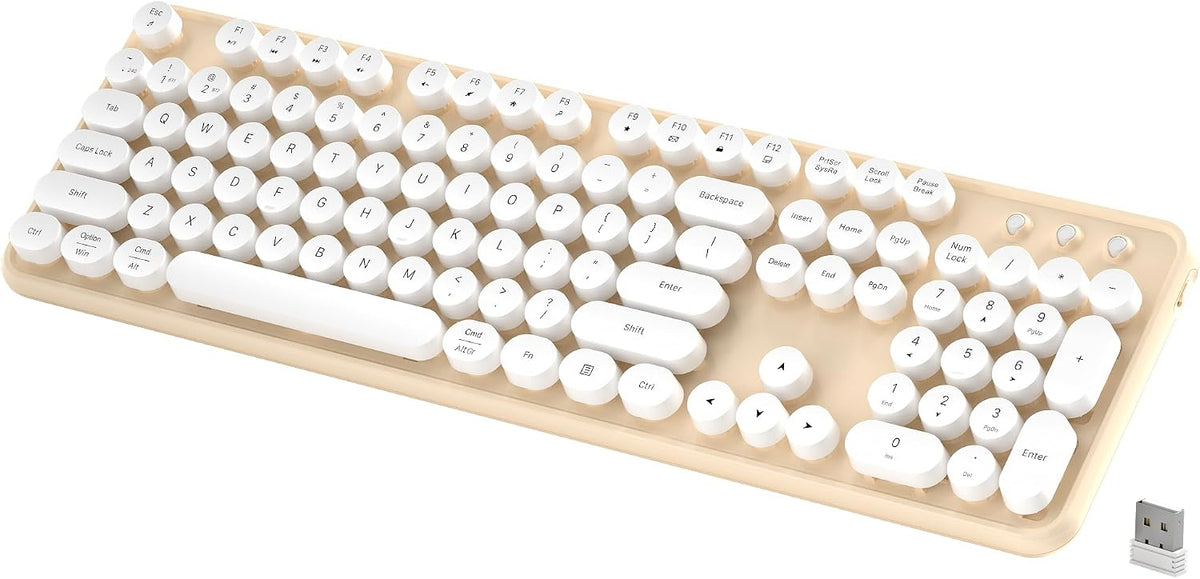 Cute Colorful Wireless Bluetooth Keyboard, White Milk Tea