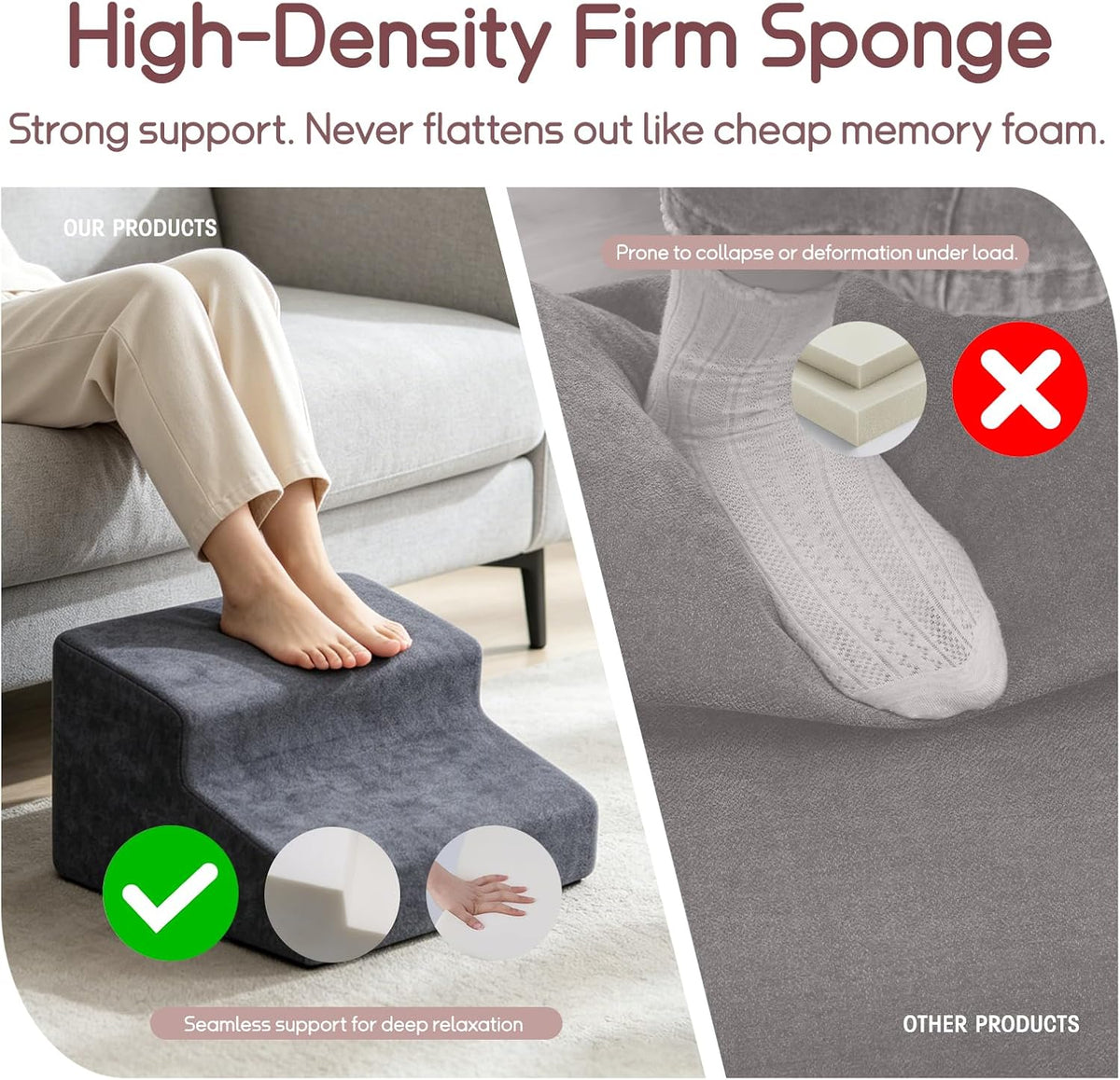 Foot Rest for Under Desk at Work, Ergonomic 2-Height Sponge Foot Stool for Office, Home, Sofa & Gaming Chair, Desk Accessories Footrest Cushion to Support Legs, Relax Ankles & Relieve Pain(B-Black)