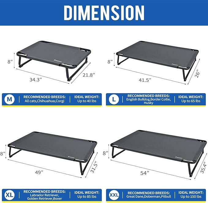 Cooling Elevated Dog Bed, Raised Outdoor Dog Bed Waterproof Pet Beds Cots Stable and Easy Assembly, with 1.2mm Thick Iron Frame, Breathable, Ultra-Sturdy，Grey,32 * 25.2 * 7.1