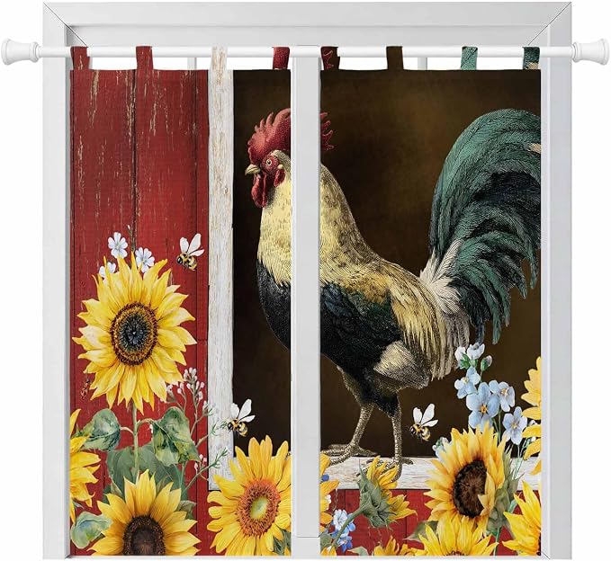 Chicken Sunflowers Living Room Curtains 84 Inch Length, Window Curtains Tab Top
