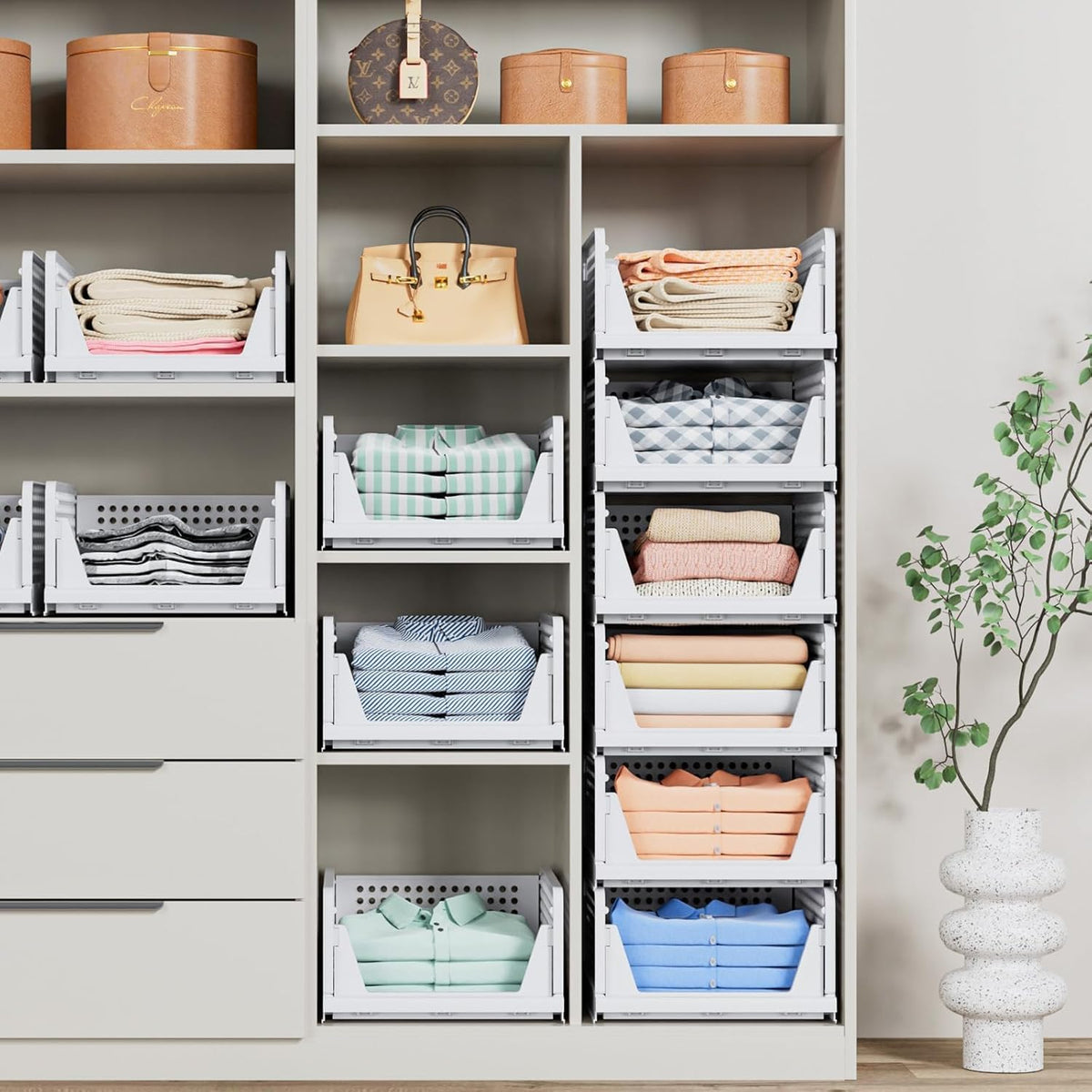 caktraie 8 Pack Stackable Closet Storage Basket - Stackable Storage Bins