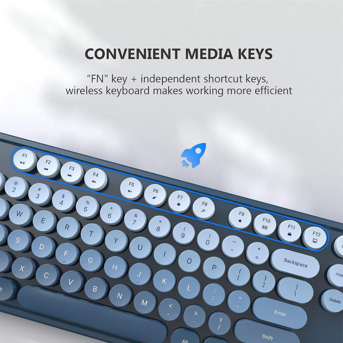 MOFII Wireless Keyboard and Mouse Combo, 2.4 GHz Full-Size Retro Round Keyboard and Mouse, Plug and Play, 8 Multimedia & Shortcut Keys for Mac, Windows, Laptop/Desktop/PC - Blue Gradient