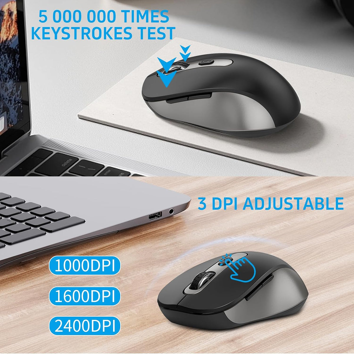 Ultra Thin Ergonomic Silent Wireless Keyboard Mouse Combo Grey