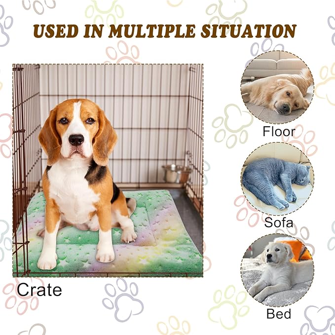 Cat Dog Bed Mat & Blanket, Reversible Pets Crate Pad Bed Mat and Ultra Soft Warm Fleece Calming Blanket for Small Puppy Kitty, Washable
