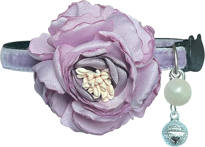 Fupo Purple Cat Collar with Flower Bowtie - Kitten Collar Breakaway Cat Collar for Girl Cats Puppies