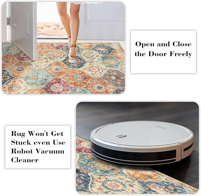 Lahome Moroccan Washable Round Area Rug, Soft Round Rugs 6ft Ultra-Thin Non-Slip