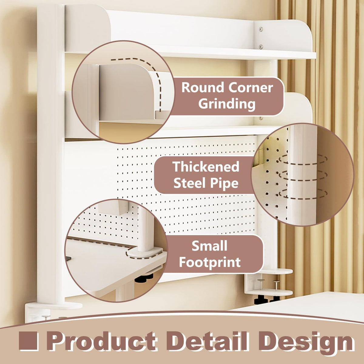Clamp On Desk Organizer Shelf,Desk Extender Pegboard,White,39.4in