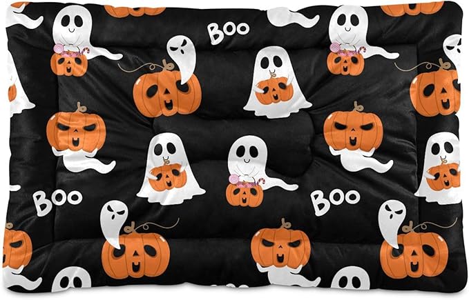 Halloween Ghost Boo Pumpkin Pet Bed Cute Dog Bed Mat Absorbing Non Slip Pad Pet Sleeping Mat for Small, Medium, and Large Dogs Puppy Cat 24 in x 18 in