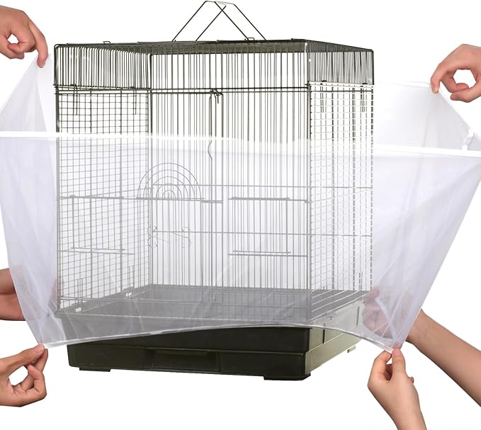 Sibba Bird Cage Seed Catcher Airy Gauze Guard Catcher Parrot Nylon Mesh Net Cover Soft Universal Birdcage Elastic Cage Net Stretchy Skirt Accessories Net Covers Pet Supplies (White)