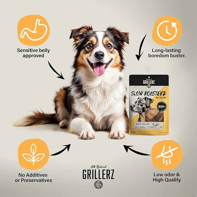 Scott Pet Grillerz Real Pig Ears, 12 Count, Single Ingredient, All Natural Pig Ears for Dogs, Dog Chew for Healthy Teeth, High Protein, Easily Digestible, for Adult Life Stages
