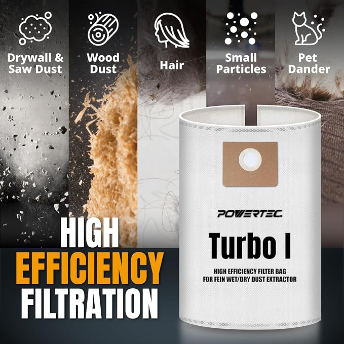 POWERTEC Turbo I, 9-20-27 Fleece Filter Bags 5PK,