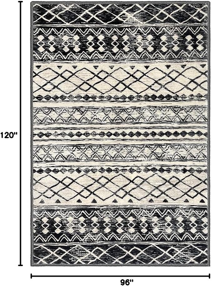 KUTA Moroccan 8x10 Area Rugs Black Navy Blue, Washable Boho Living Room Rug
