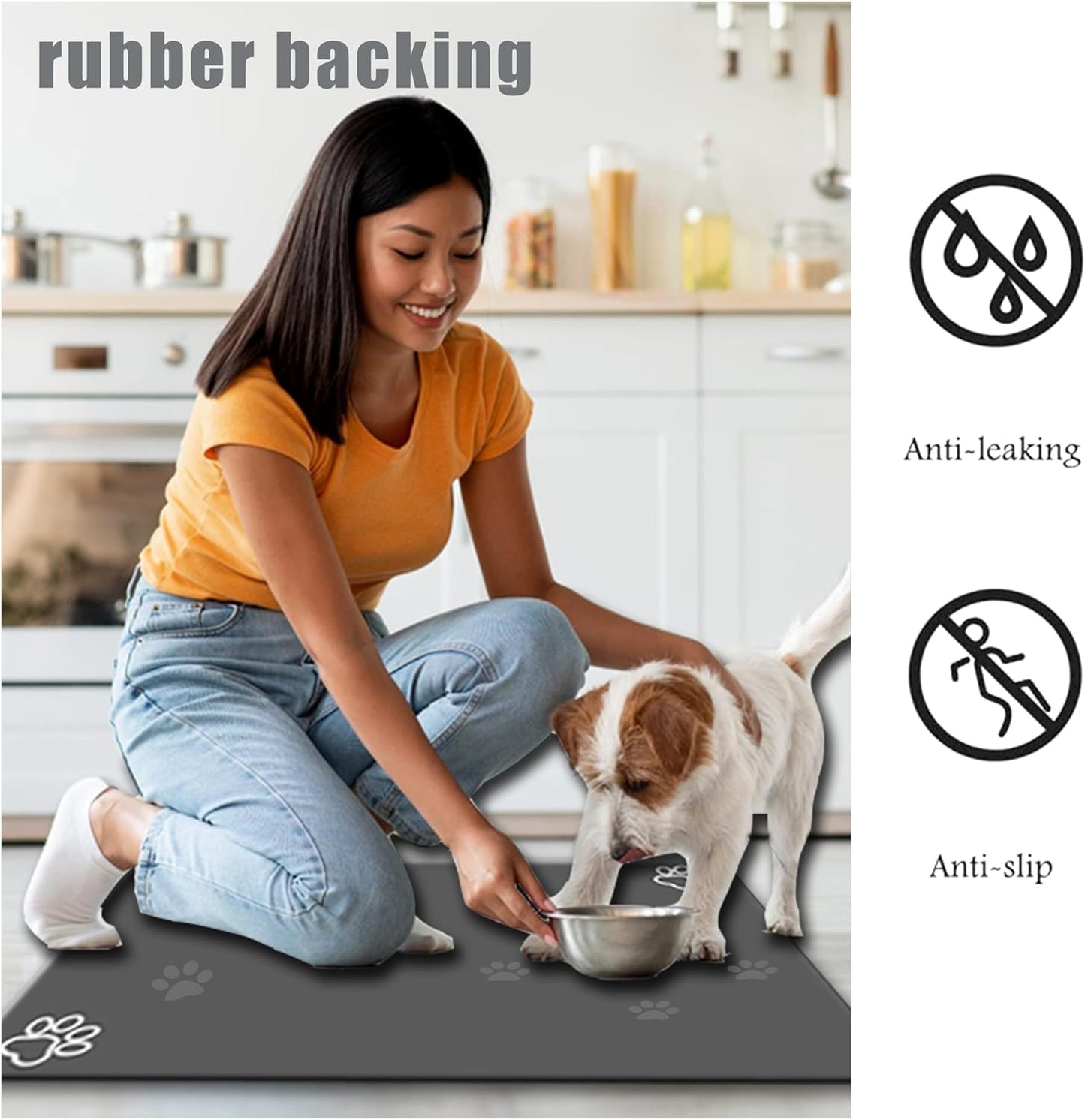Large Pet Feeding Mat,Super Absorbent Pet Mat,Quick Dry Cat & Dog Water Dispenser Mat,No Stains Non Skid Pet Food Mat for Food and Water Bowl,Easy to Clean Pet Placemats(40"x32",Dark Grey)