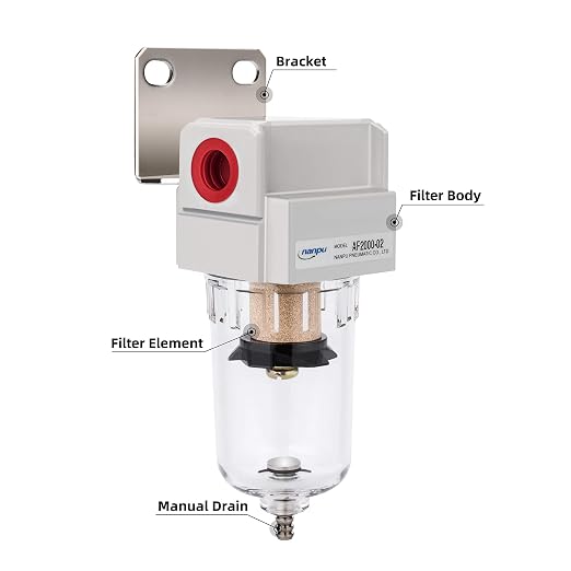 NANPU 1/4" NPT Compressed Air Line Filter, 5 Micron Brass Element, Poly Bowl