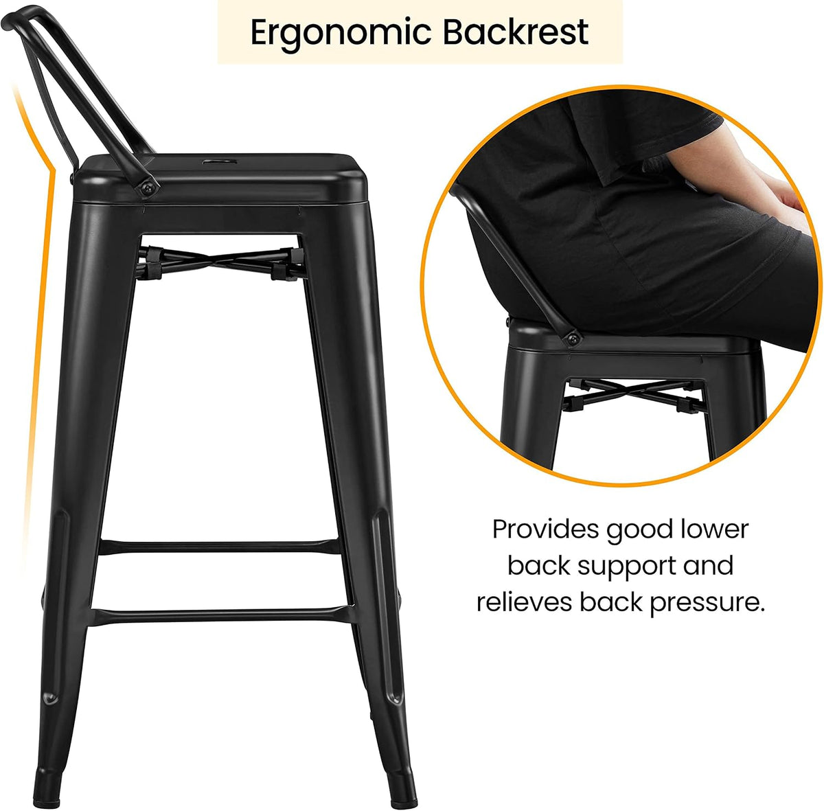 Yaheetech 26 Inch Metal Bar Stools Set of 4 Bar Chairs with Low Back, Black