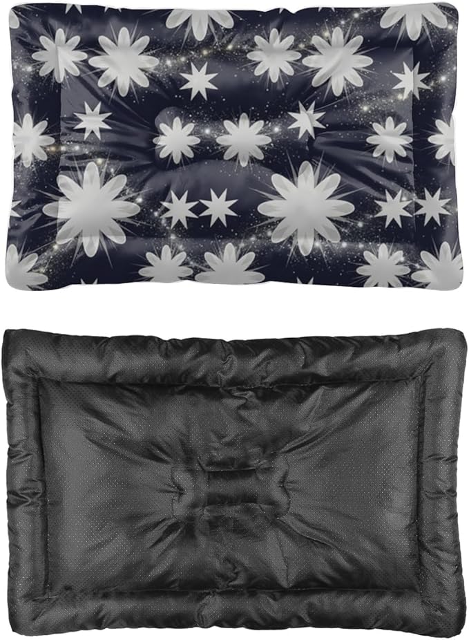 Night Sky Floral Star Burst Dog Bed Small Size Dog Washable Bed Mat Small Puppy Pads Washable Pet Crate Non-Slip Crate Beds for Medium Dogs for Medium Dogs Mat Pillow Indoor Outdoor 36X24 Inch