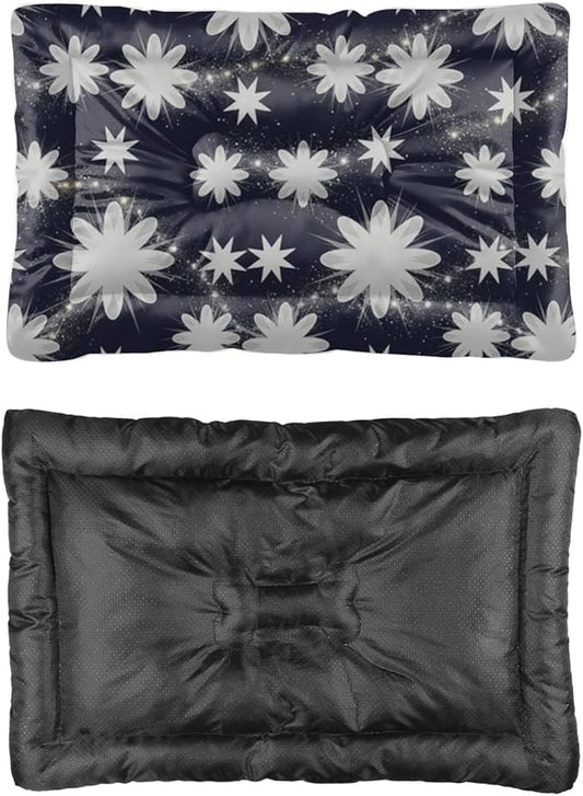 Night Sky Floral Star Burst Dog Bed Small Size Dog Washable Bed Mat Small Puppy Pads Washable Pet Crate Non-Slip Crate Beds for Medium Dogs for Medium Dogs Mat Pillow Indoor Outdoor 36X24 Inch