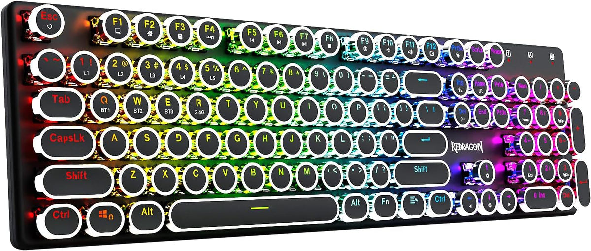 Redragon K710 Wireless Typewriter Style Mechanical Gaming Keyboard, Black