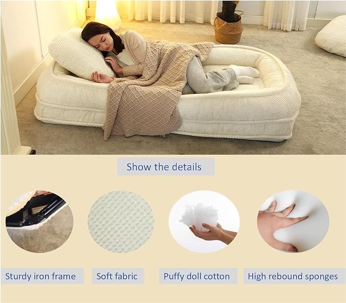 Human Dog Bed for Adult and Kids, Comfy Foldable Lazy Floor Sofa Bed with 5 Adjustable Position, White Upholstered Floor Bean Bag Lounger Chair for Bedroom, Living Room,Office (White.)
