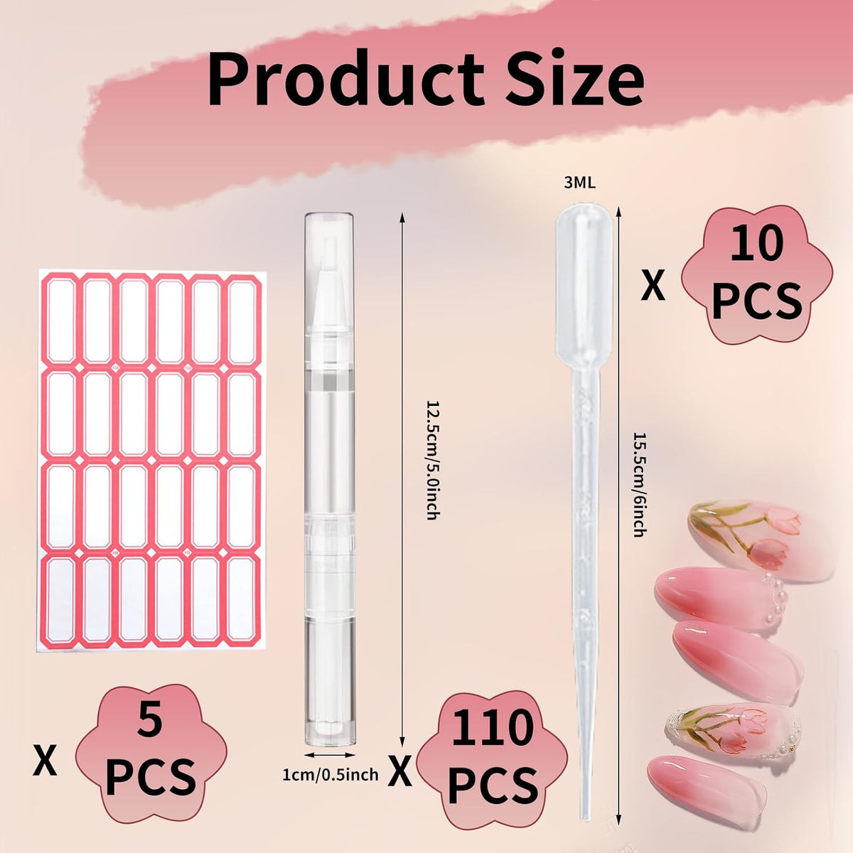 110 Pcs 3 ml Empty Cuticle Oil Pen Transparent Twist Pen Empty Nail Oil Pen with Brush Tip Cosmetic Container Applicator for Homemade Nail Oil, Lip Gloss, Eyelash Growth Liquid, White