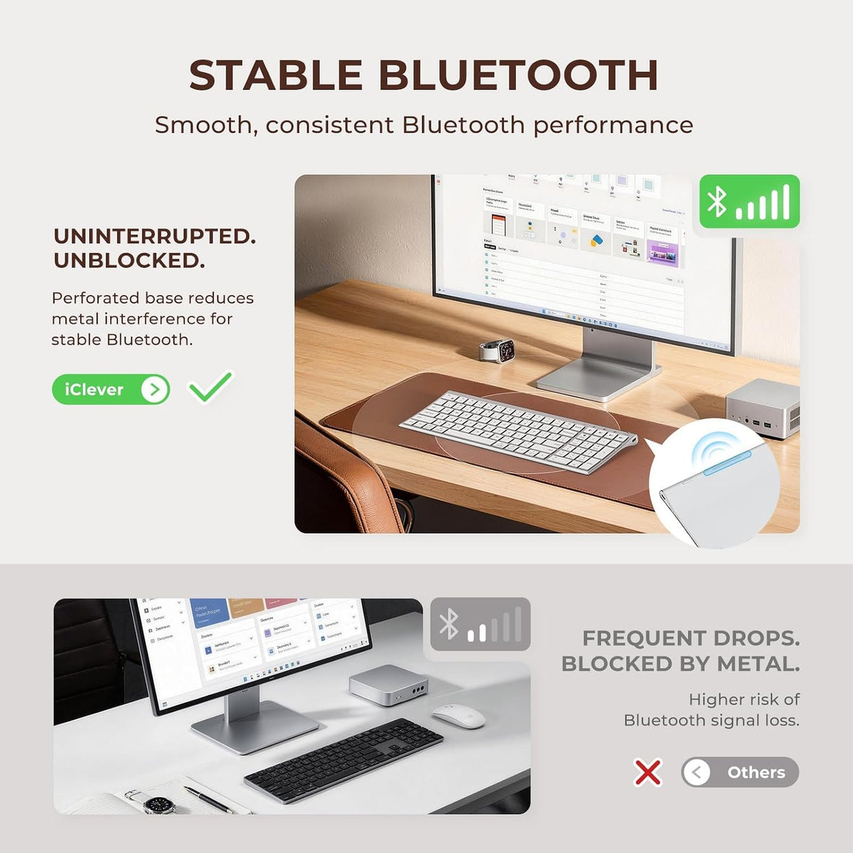 iClever BK10 SE Bluetooth Keyboard for Mac, Slim Full-Size Keyboard, Silver