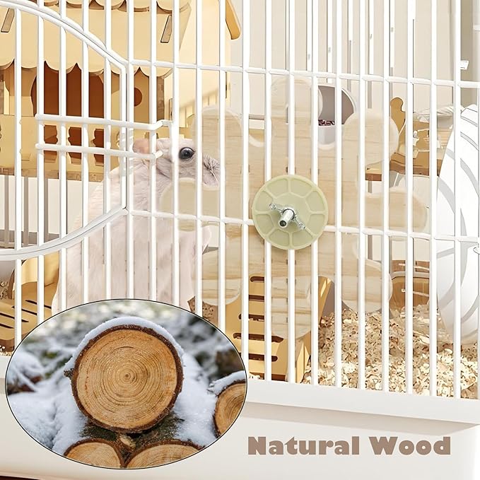 KABASI Rotating Natural Wood Chinchilla Chew Toys, Interactive Enrichment Rat Enrichment Toys for Teeth Grinding, Hanging Exercise Chinchilla Cage Accessories Snowflake Wheel for Hamster Guinea Pig