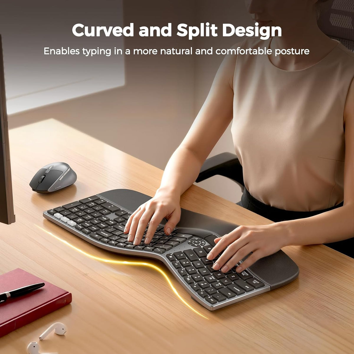 MEETION Ergonomic Keyboard and Mouse, Split Curved 2.4G/Bluetooth Keyboard