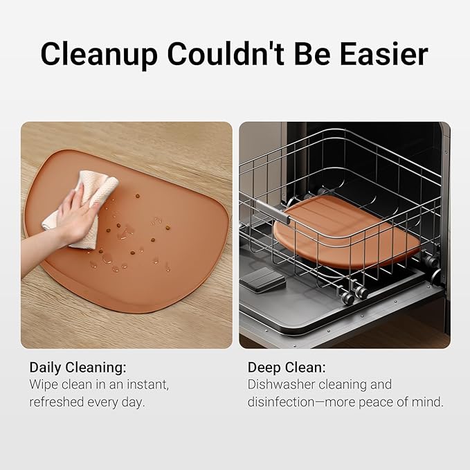 DownyPaws Dog Food Mats for Floors Waterproof, BPA Free Silicone Dog Bowl Mat, Non-Slip Pet Feeding Mat with High Raised Edge, Cat Placemat for Messy Drinkers, 24"×17", Coral